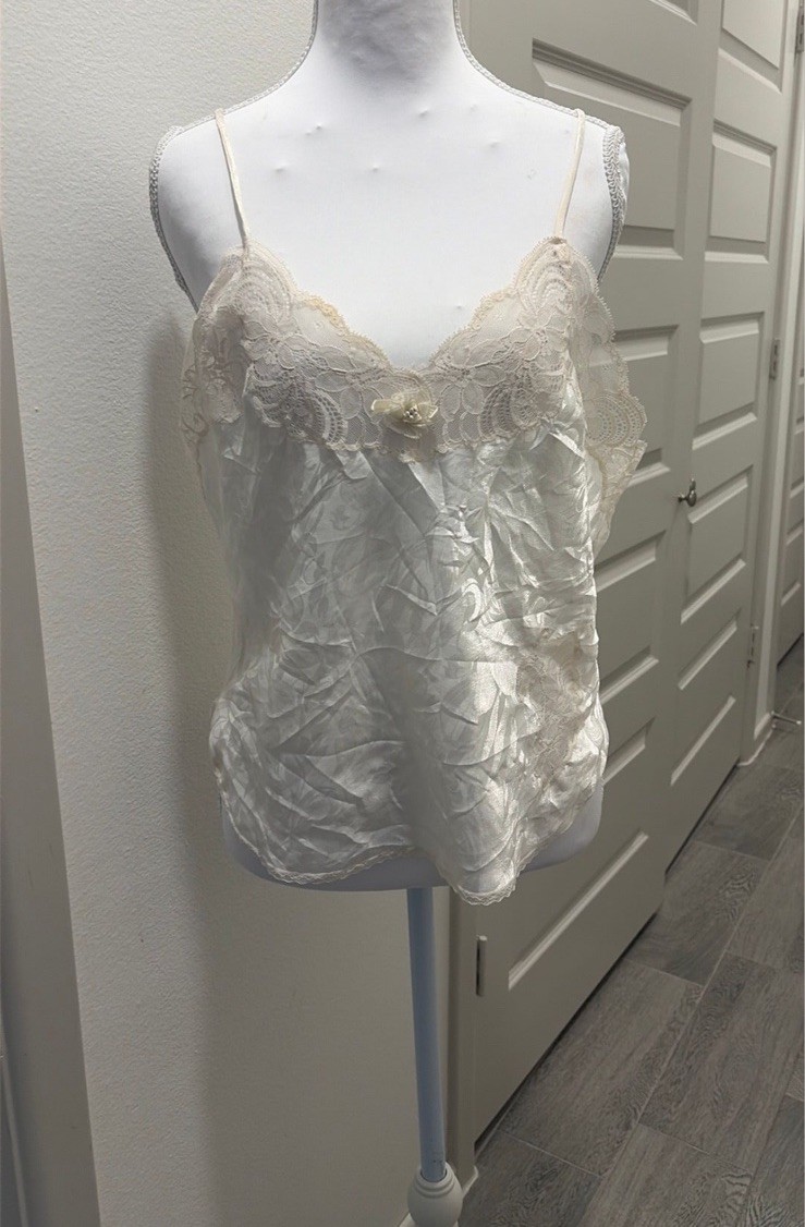 Vintage Christian Dior Babydoll Dreamy White Lace Trim Camisole Lingerie Medium