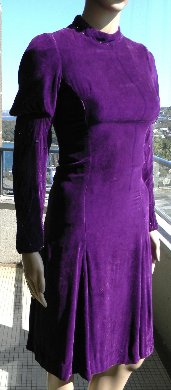VINTAGE Bohemian Goddess 1960s-70s Original Retro Glamour Purple Velvet Dress