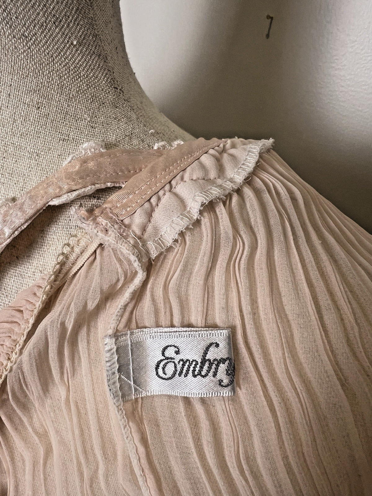 Vintage Embry Light Peach Pleated Sheer Babydoll Nightgown Women&rsquo;s S