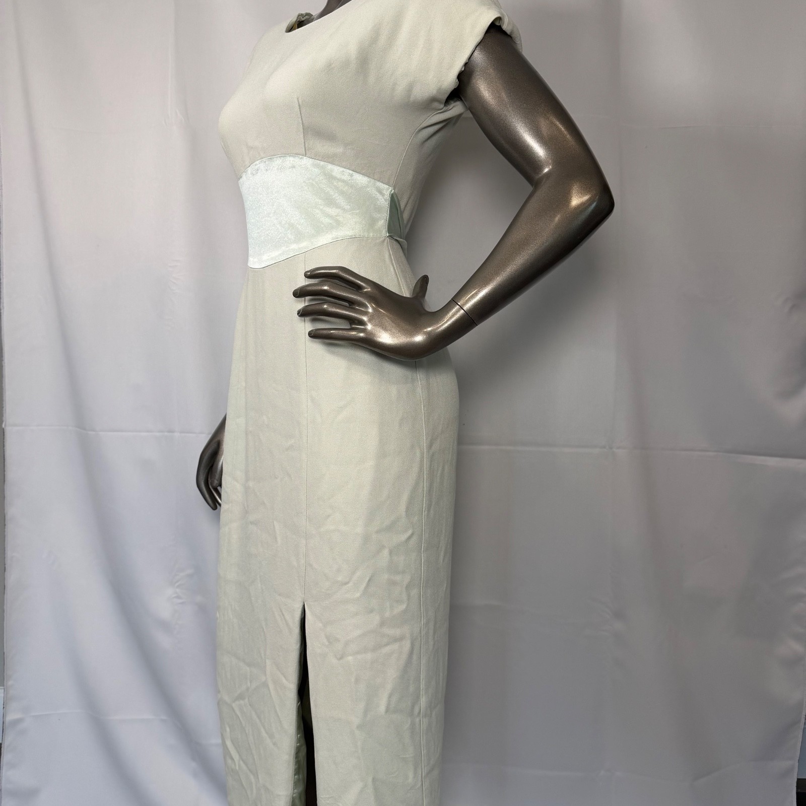 Caren Design Co Mint Green Rayon Formal Maxi Dress Size 4 Empire Waist Satin