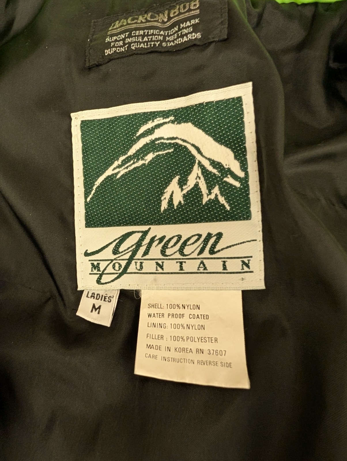 Vintage 80s Neon Color Block Ski Jacket Green Mountain Winter Coat Women’s M