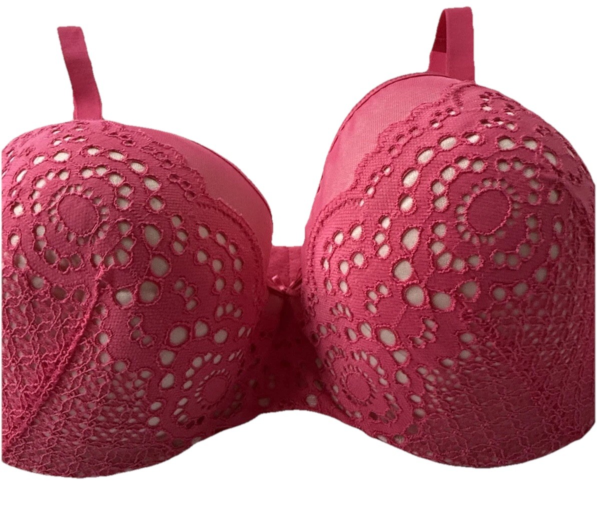 NEW Cacique Bra Smooth Balconette Fuchsia Mesh Eyelet Lace Cup UW Hot Pink 44B