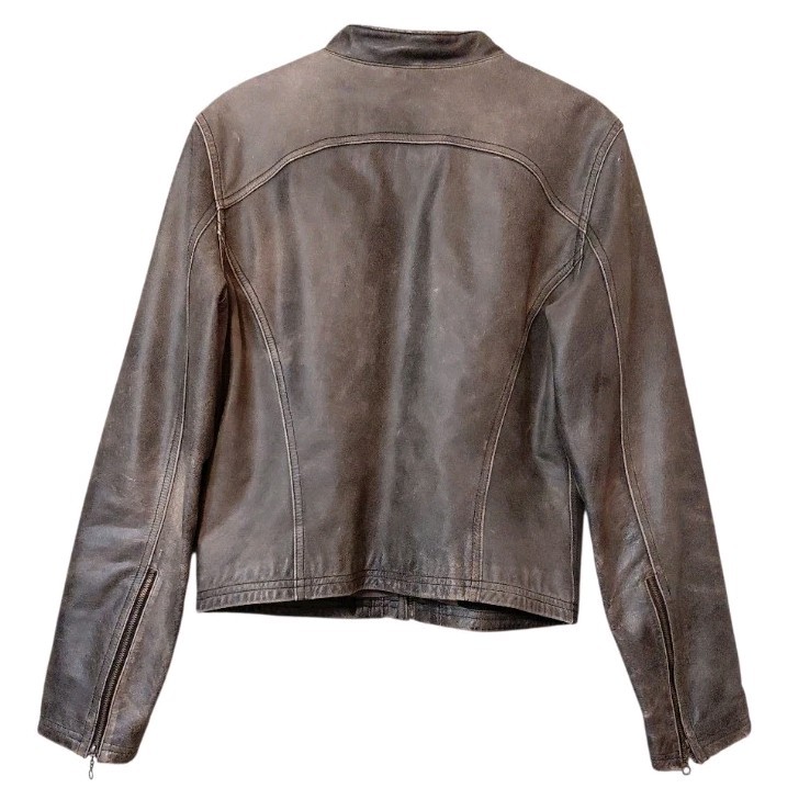 American Eagle Vtg Leather Biker Jacket Brown Distressed Cafe Racer Women&rsquo;s Med