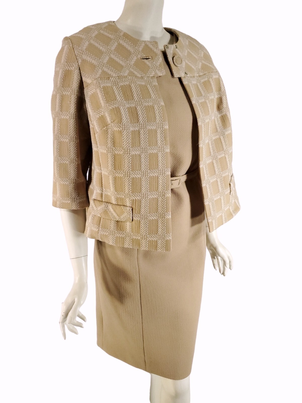 Vintage 70s Dress, Jacket and Belt Set – 1970s Double-knit Dress Suit – med, lg