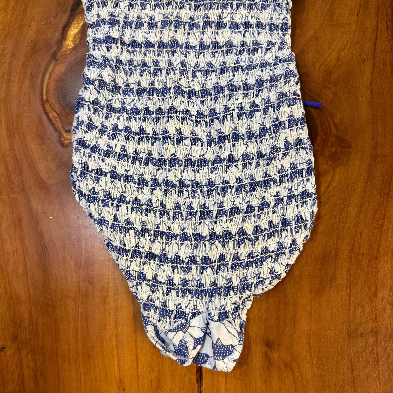 Vintage 60s 70s 1 Piece Swimsuit E-Stewart Beach Strapless Fish Cotton Ruched