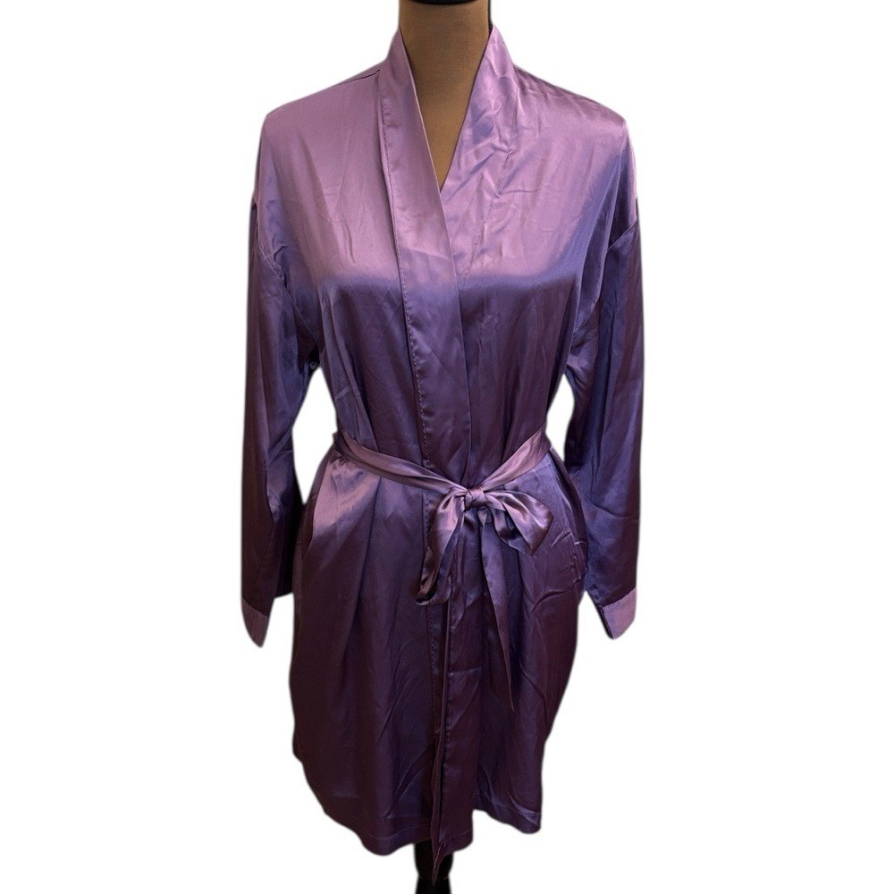 Victoria&rsquo;s Secret Vintage Purple Silky Short Robe Belted Pink Label 2001 Size OS