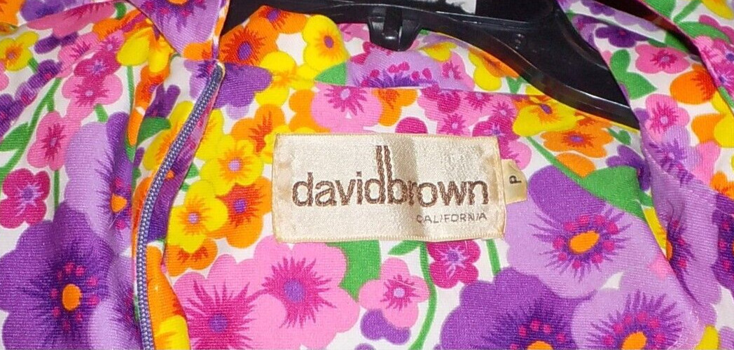 Vintage David Brown California Caftan House Lounge Maxi Dress COLORFUL FLOWERS p