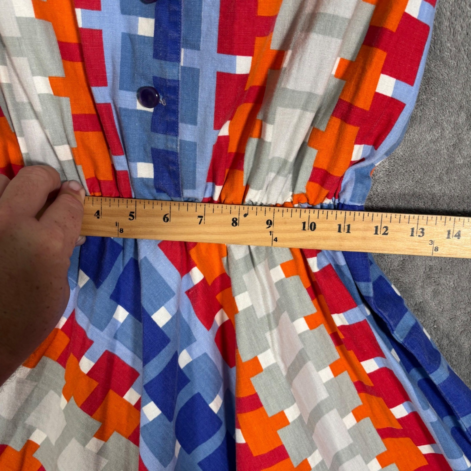 Vintage Geometric Pixel Print Fit & Flare Shirt Dress Multicolor 70s Style MCM