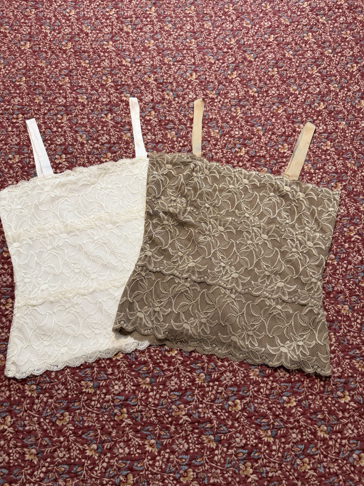 2 lace camisoles, one cream color, one taupe, both size small. $20 for both.
