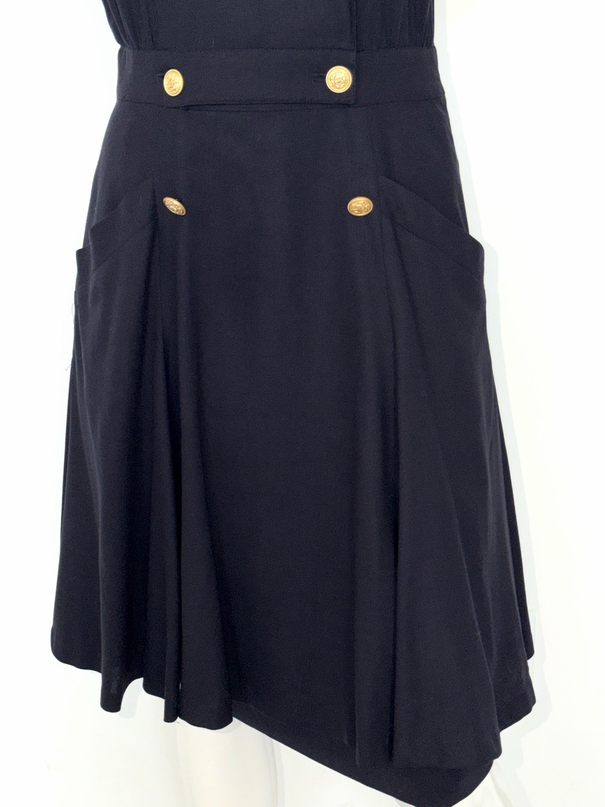 Vintage 90s Escada Margaretha Ley Women&rsquo;s Navy Wool Knee Length Dress Sz 38