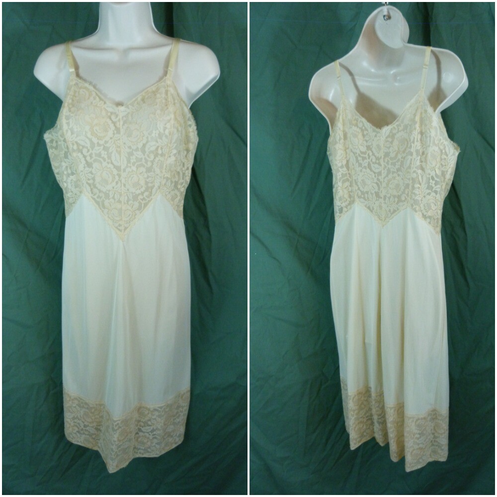 Vanity Fair Lorraine Full Bra Slip 34 TT 36 L 38 40 Satin Lace Slip