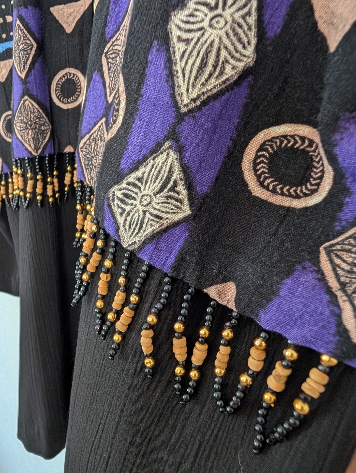 Peter Popovitch Womens Top Size S Beaded Blouse Artsy Black Western Art To Wear