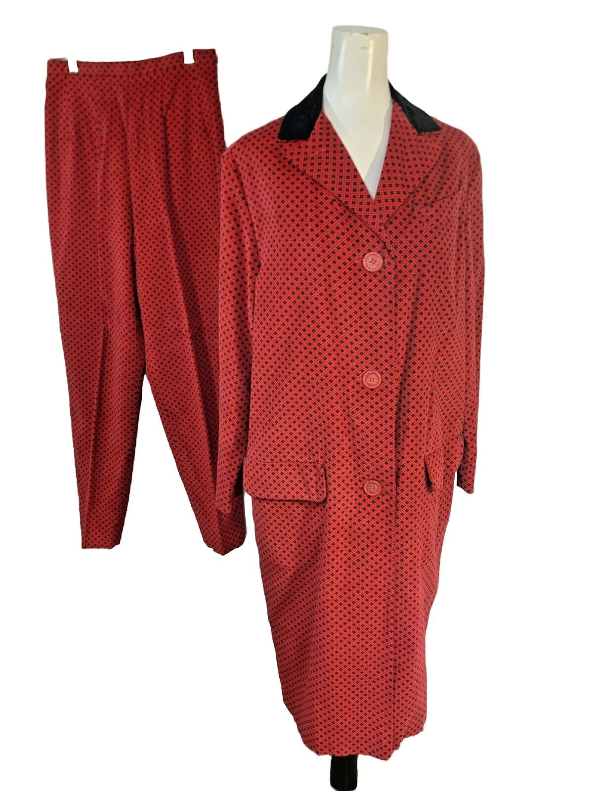 True Vintage 60s-70s White Stag 3 Piece Set Duster, Pants & Skirt Red Velveteen
