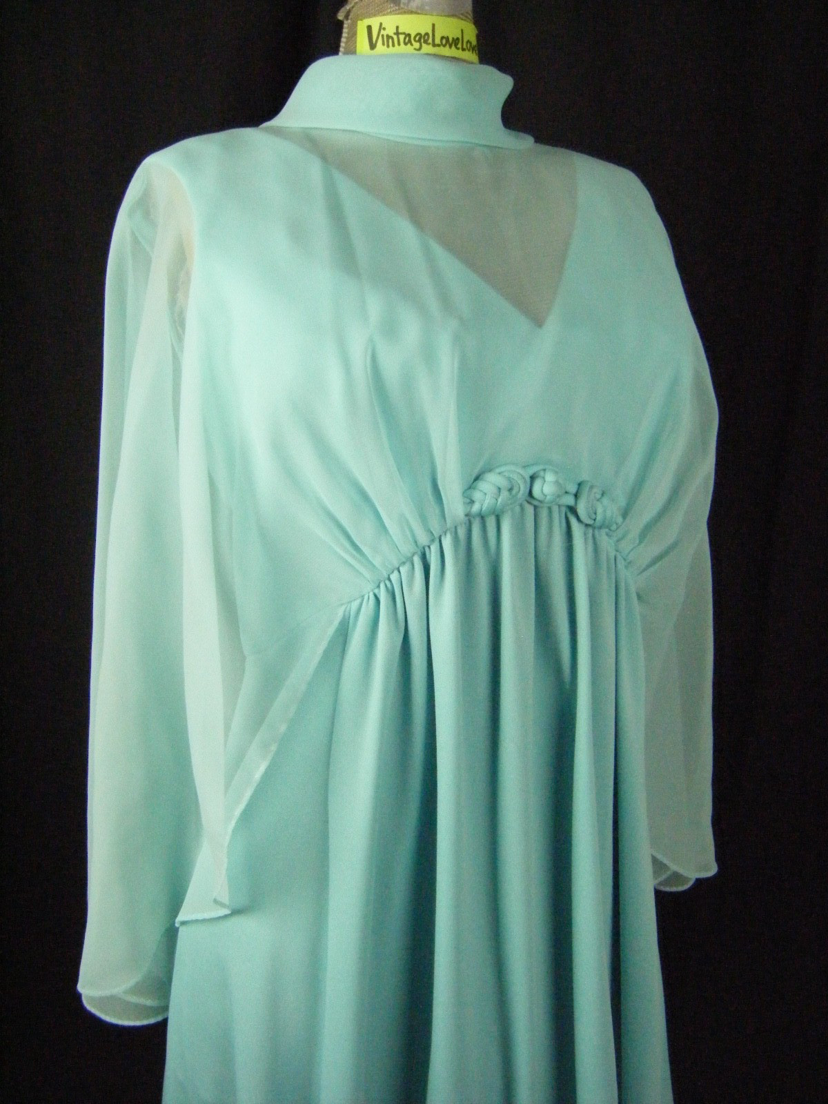 Vtg 60-70s Aqua Blue Sheer Cape Mod Knit Dress-Bust 37/XS-S