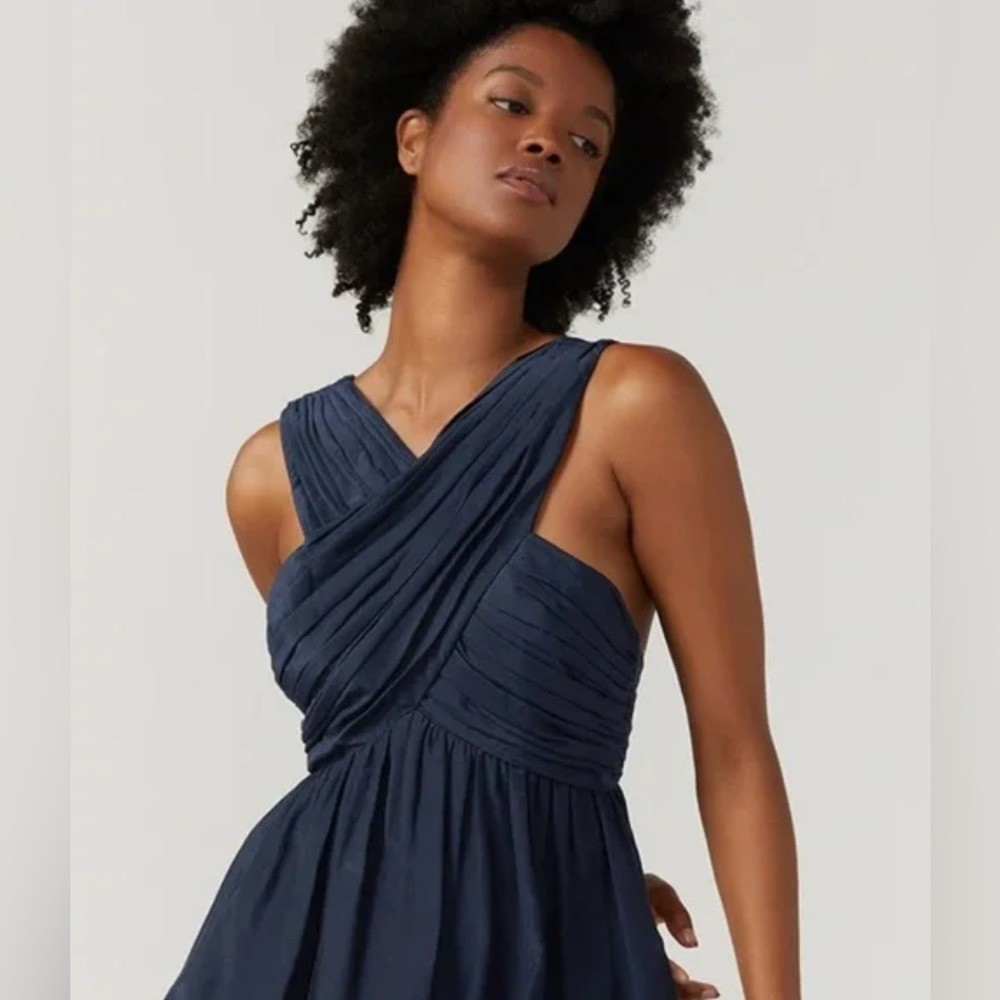 Bird & Knoll Meadow Cotton/Silk Mini Dress in Inky Blue. NWT. Size L