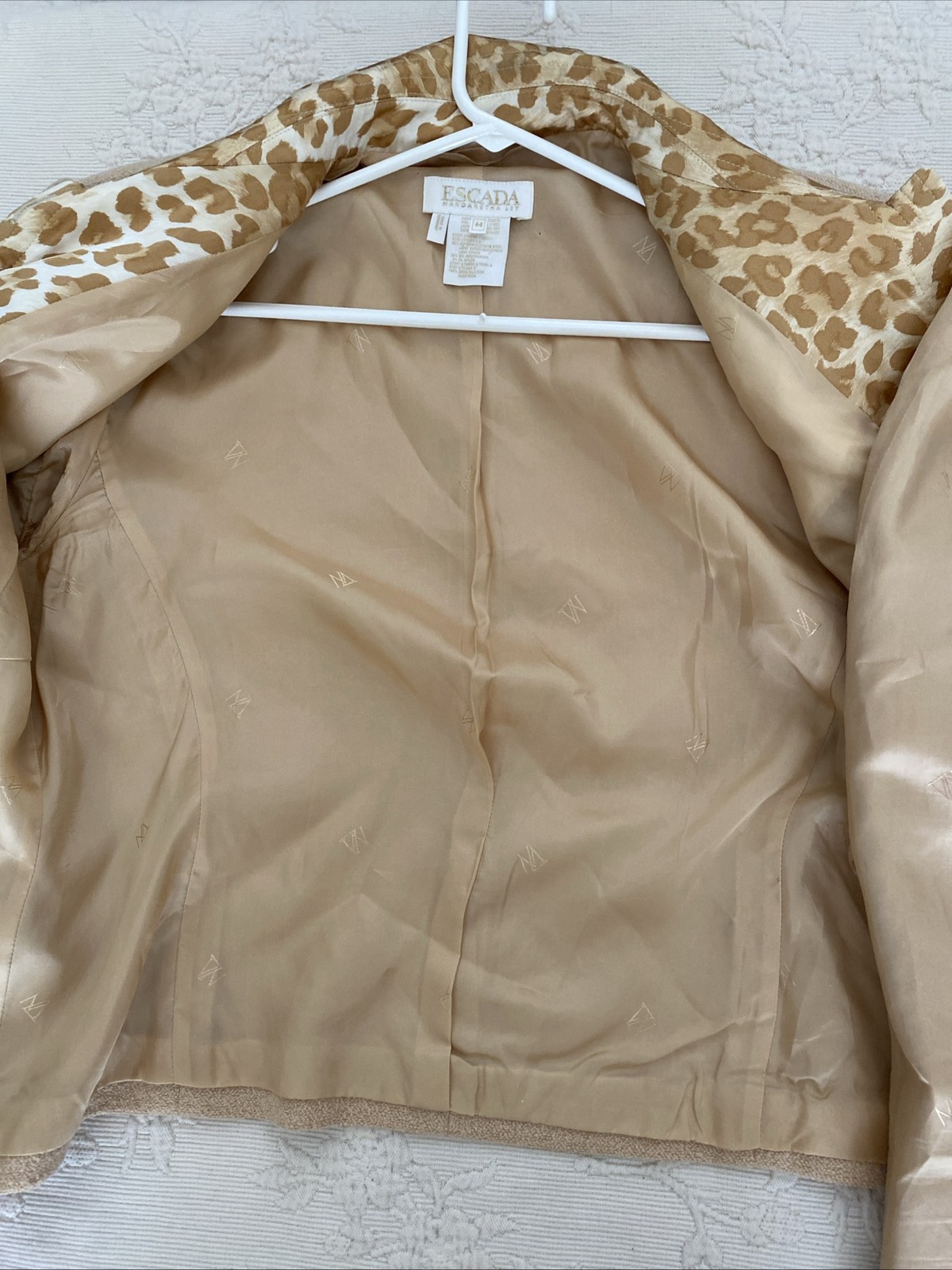 ESCADA Women’s SZ 44 Nubby Leopard Camel Beige Jacket & Skirt Vintage 2 PC Suit