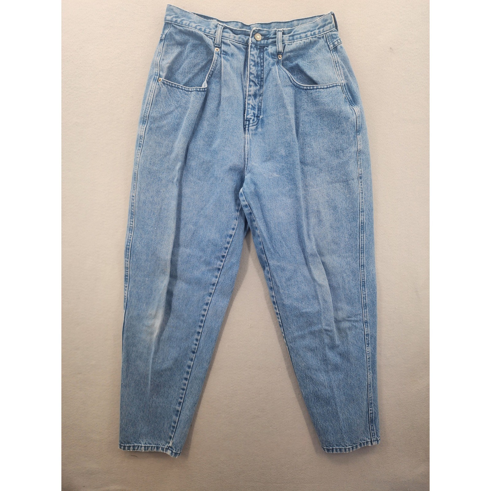 Vintage Brittania High Waisted Mom Jeans Light Wash Pleated Tapered Denim 14×30