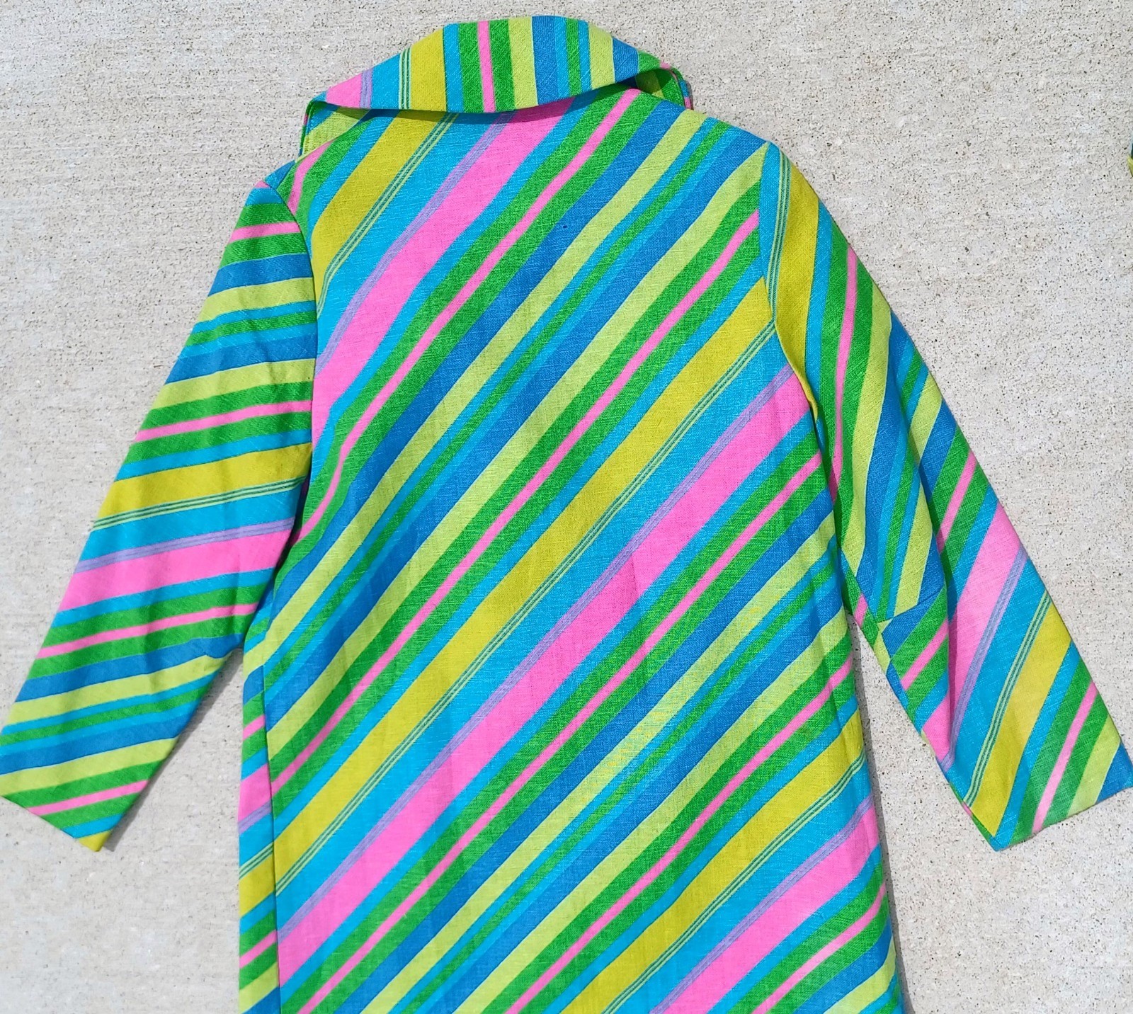 VTG 1960s Mod MCM Psychedelic Stripe jacket Coat ILGWU Union Made trench SZ S/M
