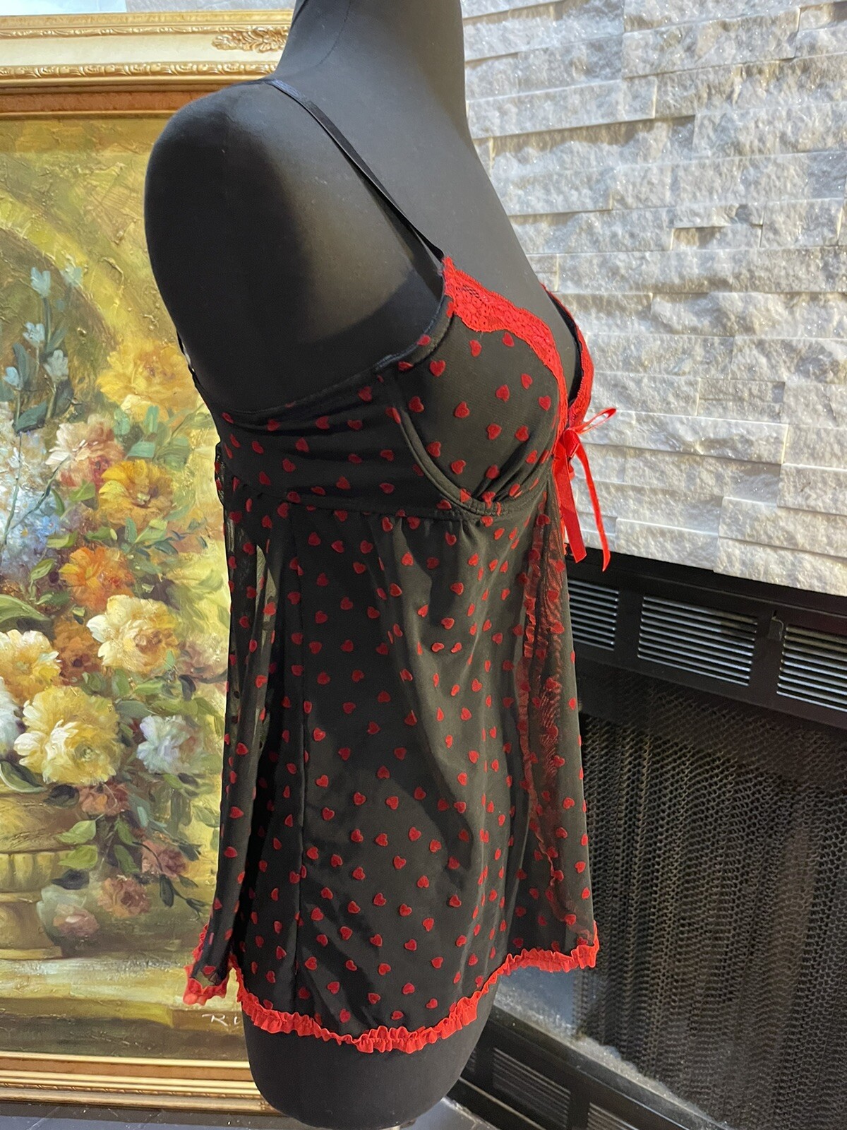Vintage Y2K Rampage Intimates Bustier Camisole Top Medium Black W Red Trim