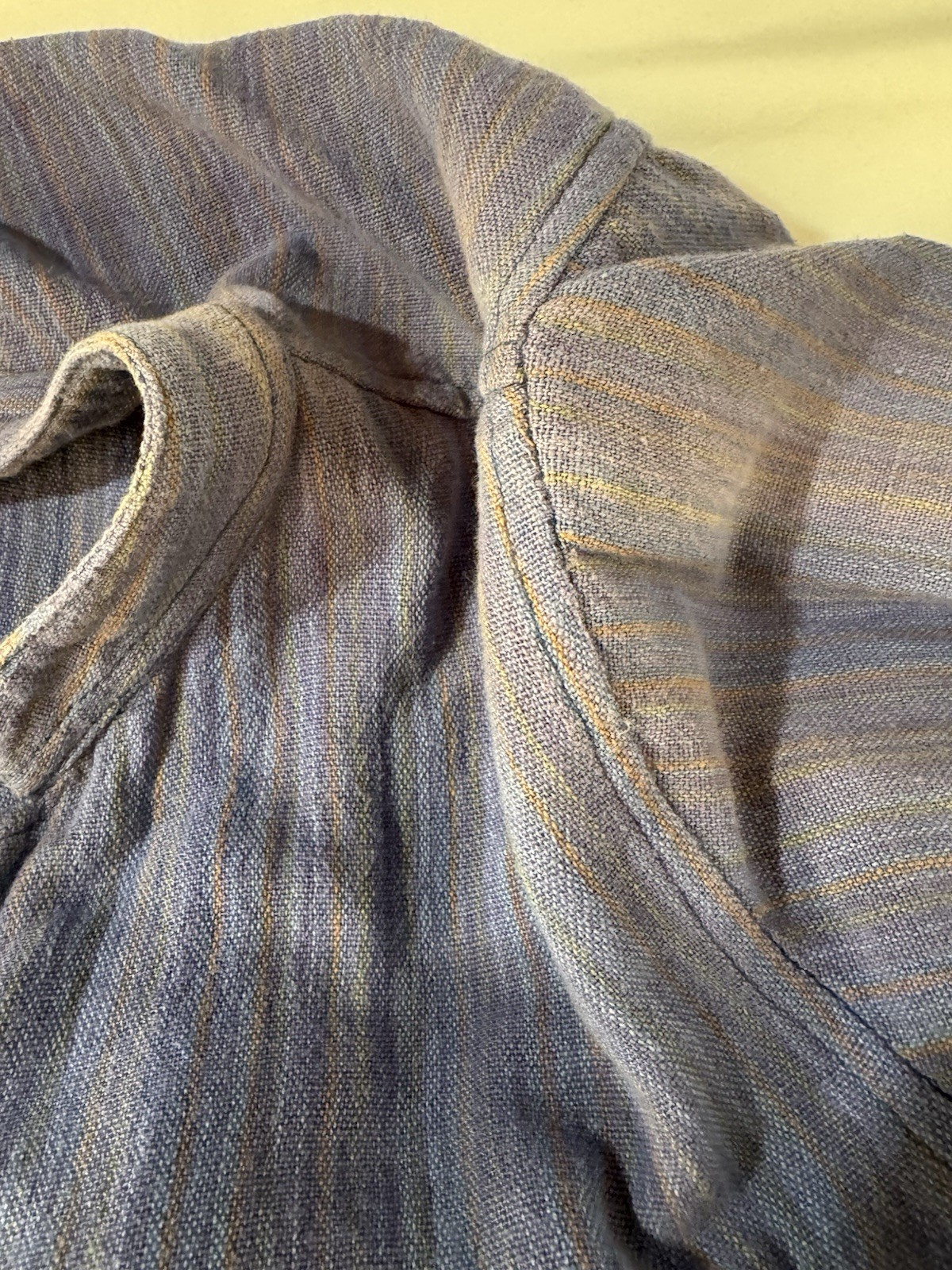 Ganesh Himal Purple Striped Tunic Large Hand Woven Nepal Linen/Cotton Button Up