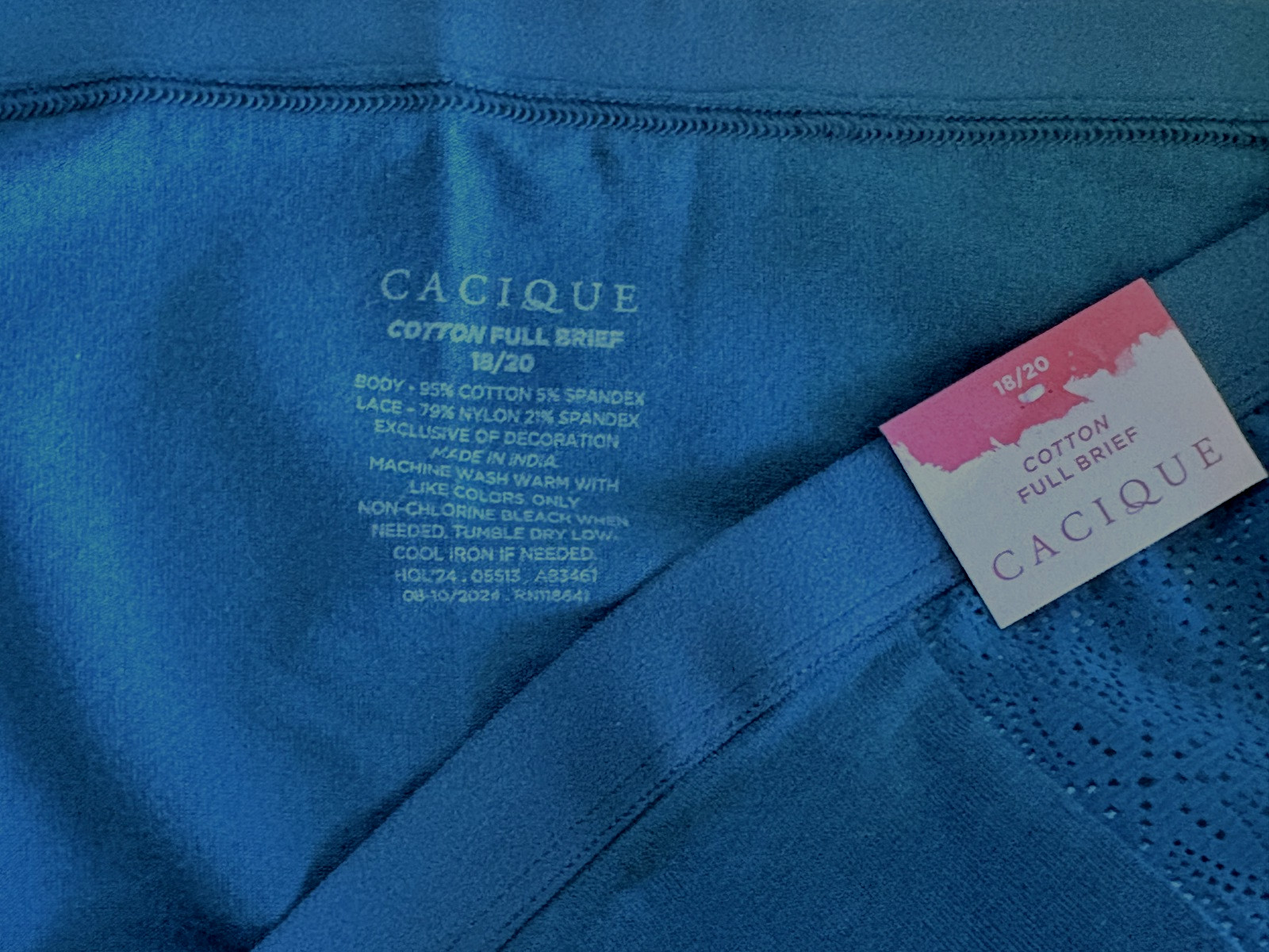 CACIQUE 18/20 Forest Green Cotton Full Brief Lace Hips Panties NWT