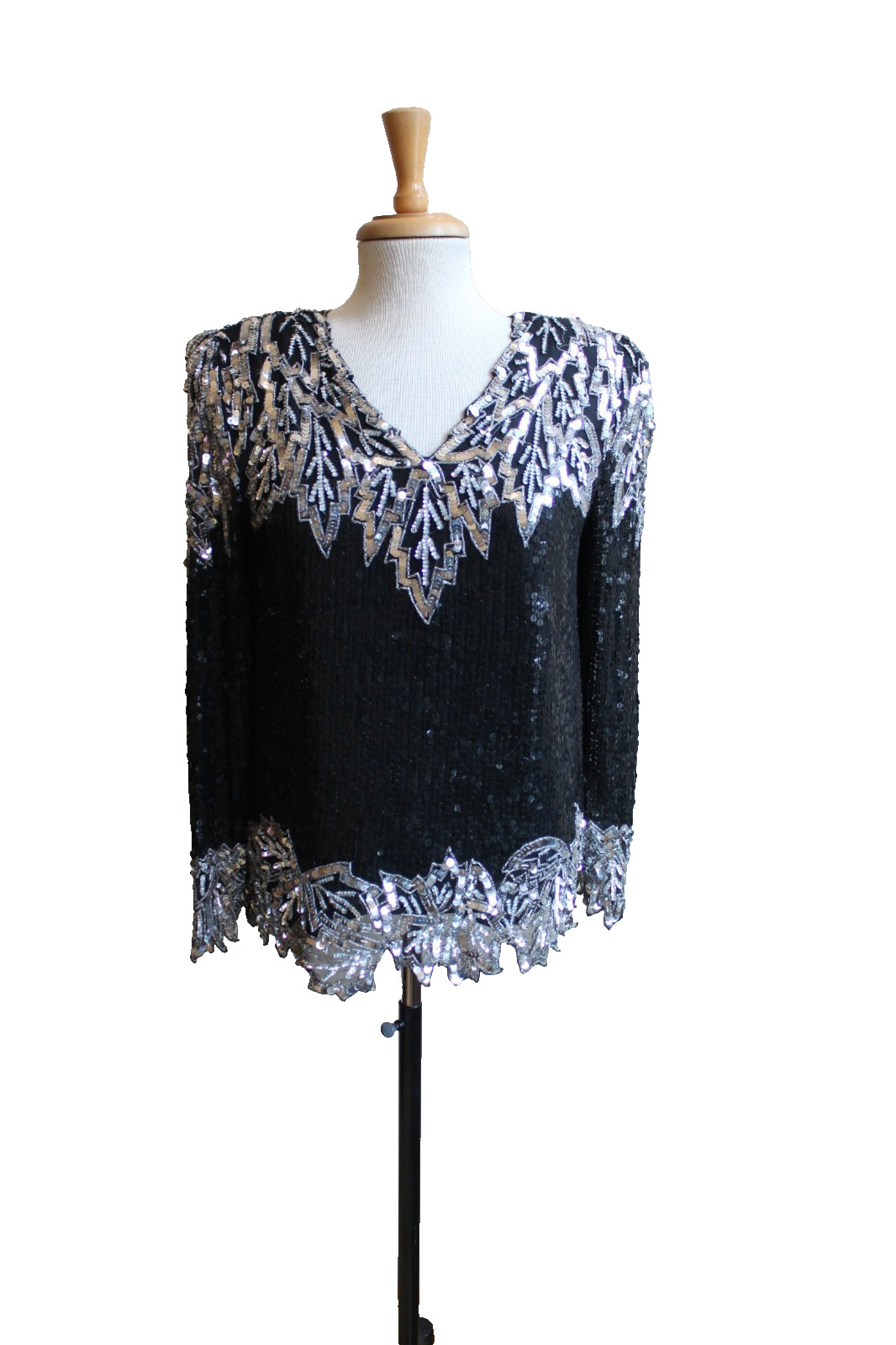 Albert Paul Vintage Beaded Sequined Shoulder Pad V-neck Formal Top M 36&Prime; bust