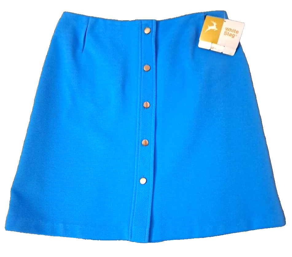 Womens VTG NEW White Stag Tennis Skirt Blue Gold Buttons Polyester Knit 1960s M