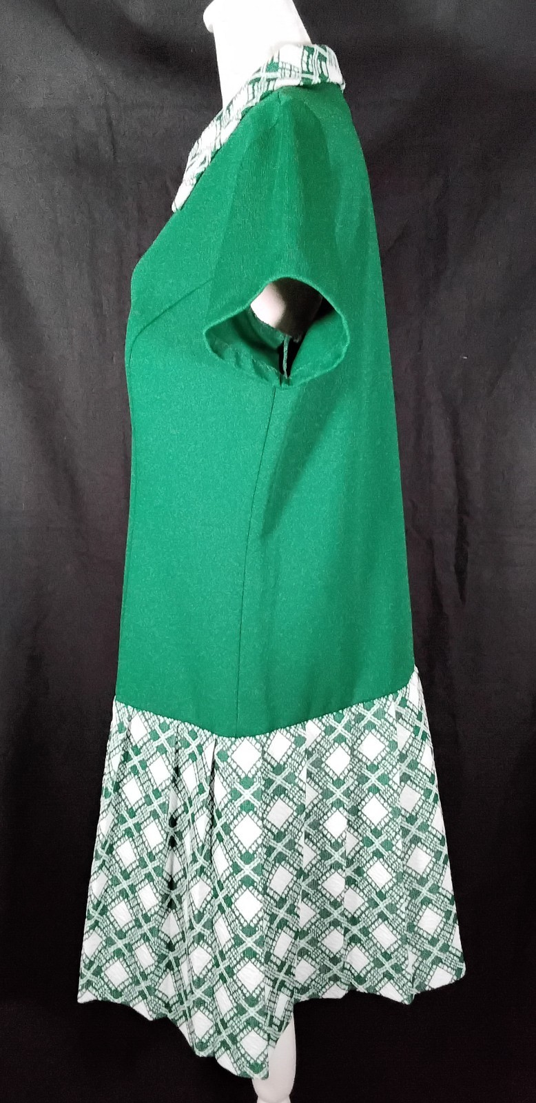 Vtg 1960s-1970s Forest Green Drop-waist Dress Pleated Skirt Sz 18 Union Label