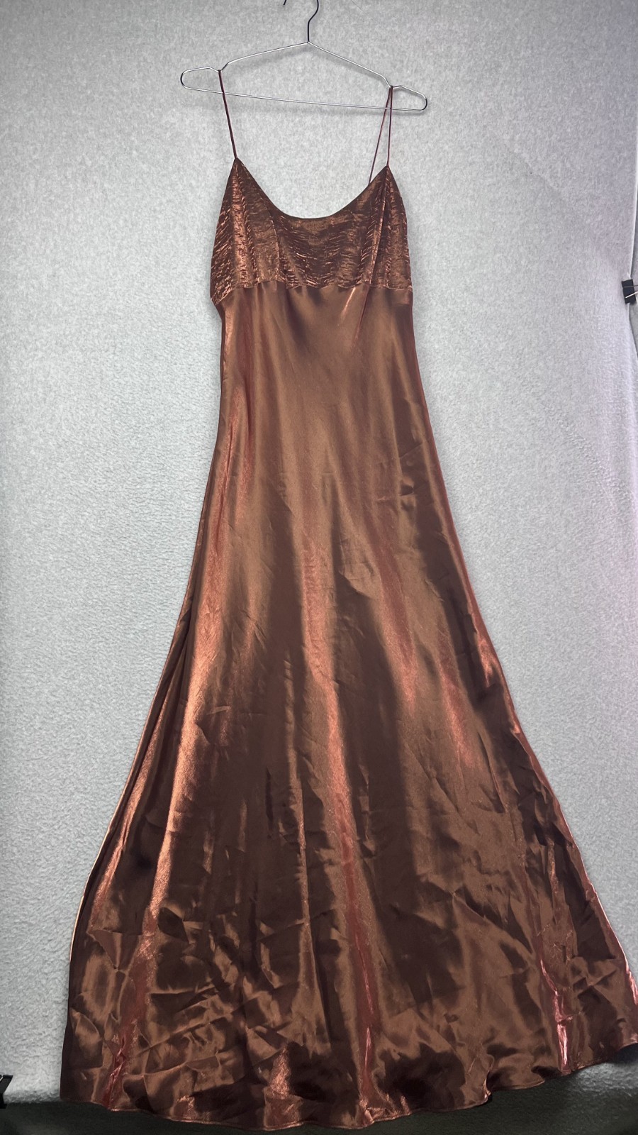 VTG 90s y2k Brown Metallic Slip Satin Maxi Fairy Grunge Whimsigoth Prom Dress