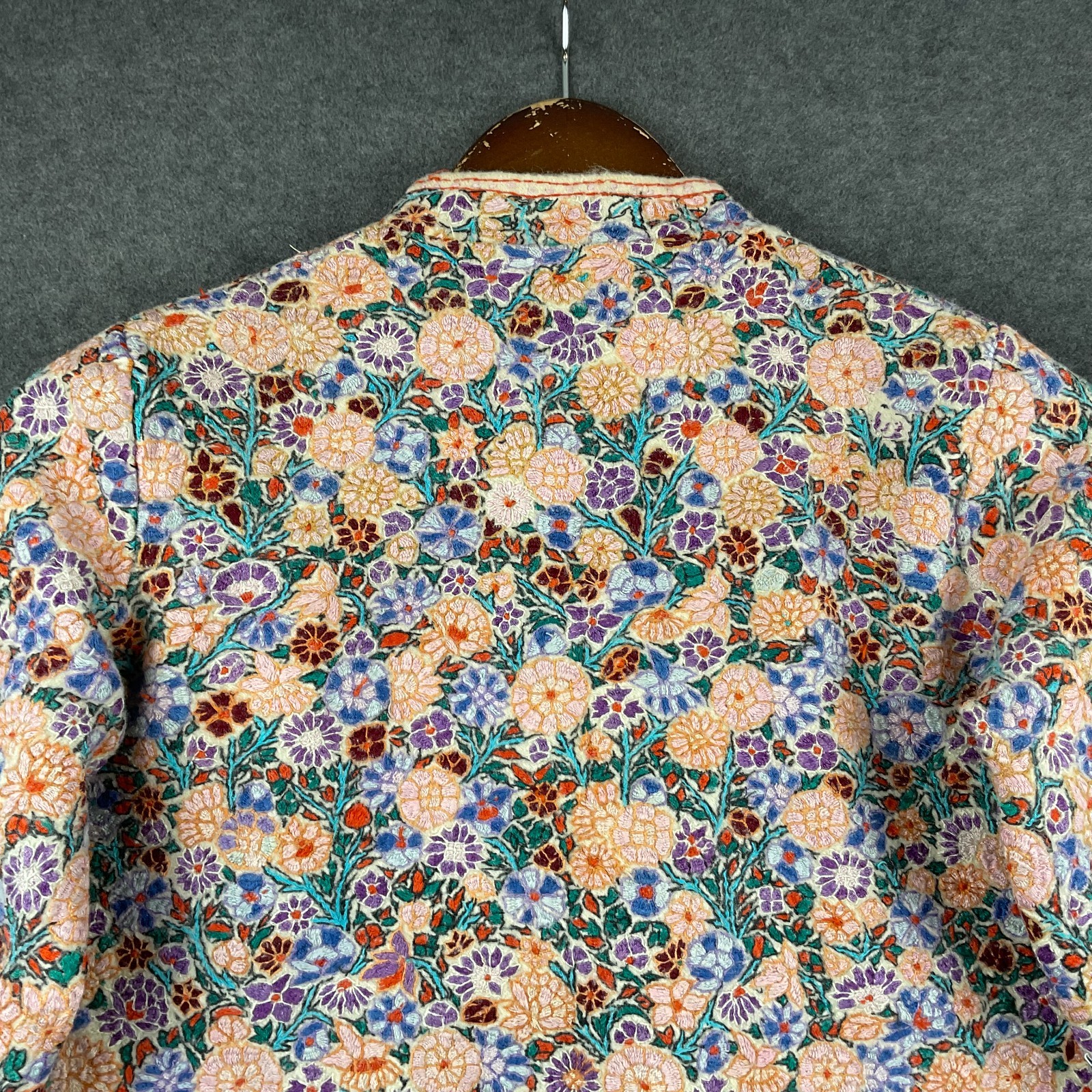 Vintage Hand Embroidered Jacket Kashmiri Indian Crewel Floral Size M