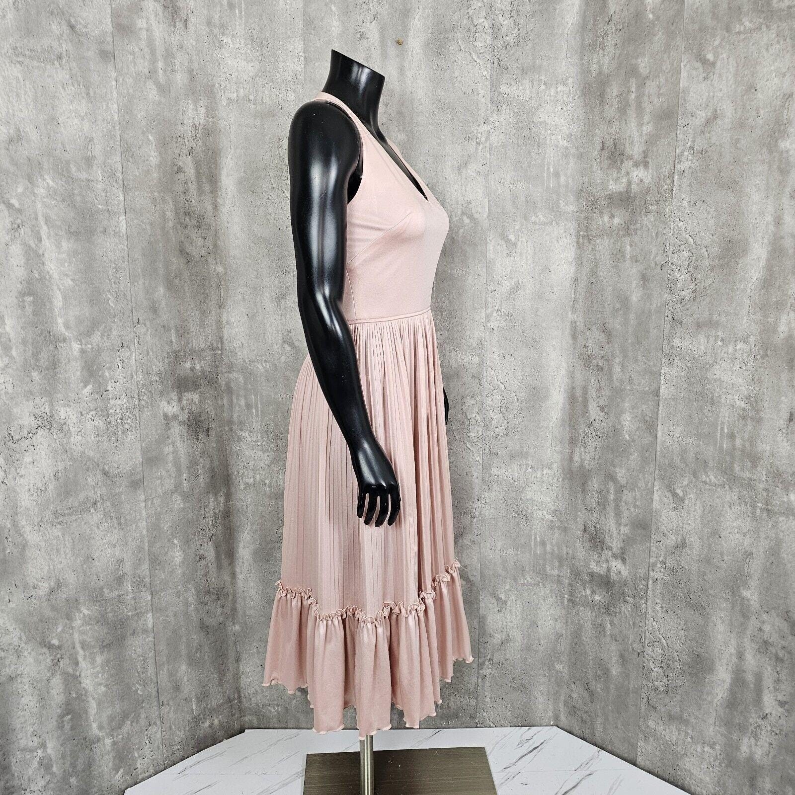 Vintage Alfred Werber Pink Pleated Halter Midi Dress 70s Sleeveless Size M