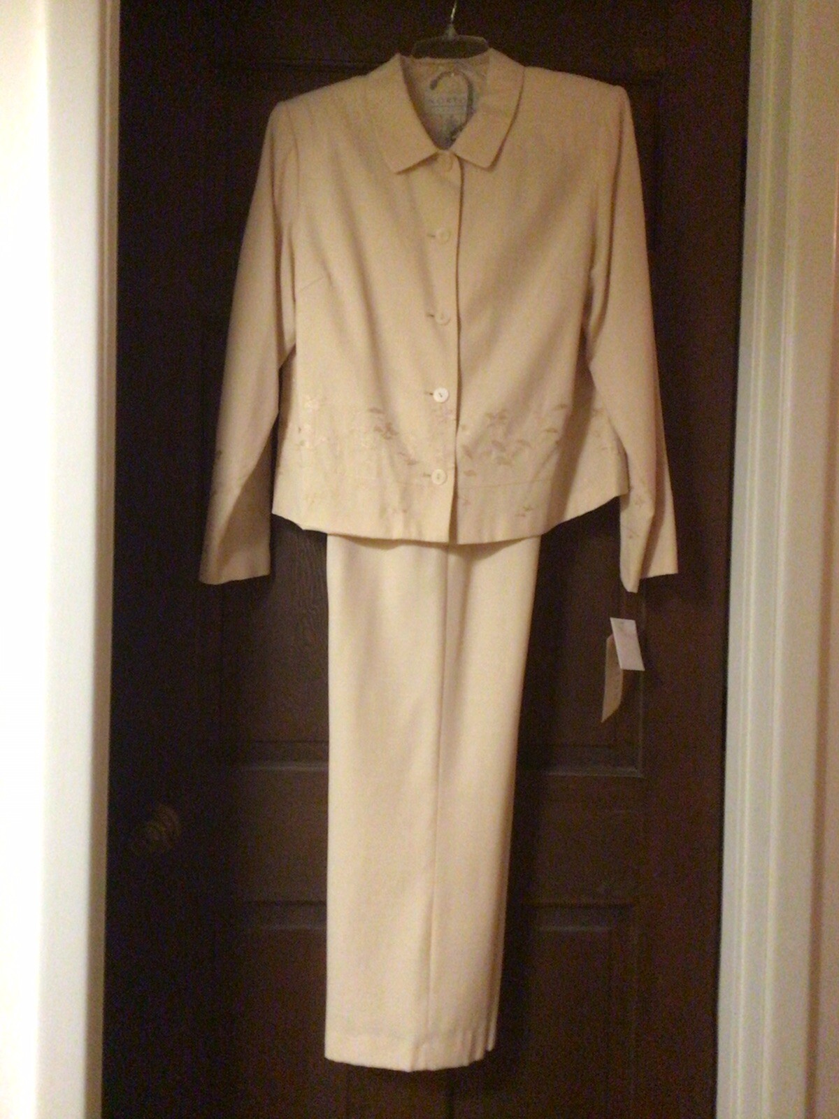 Norton Pant Suit Yellow Cream Embellished Women Size 10-12 Vtg Wedding Bride NWT
