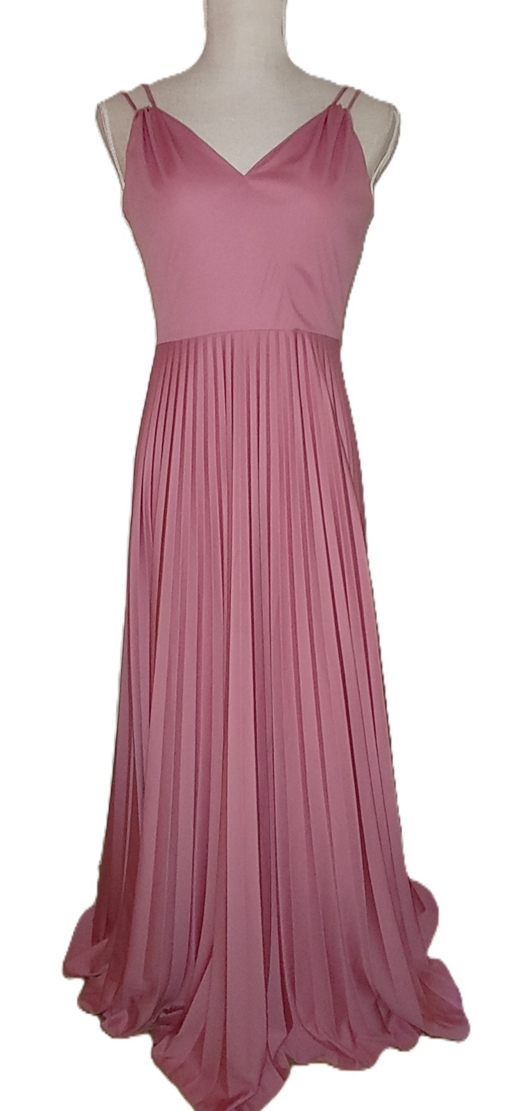 Vintage 70s Disco Dress Pink Rose Pleated Maxi Formal Bridesmaid Clark Zipper