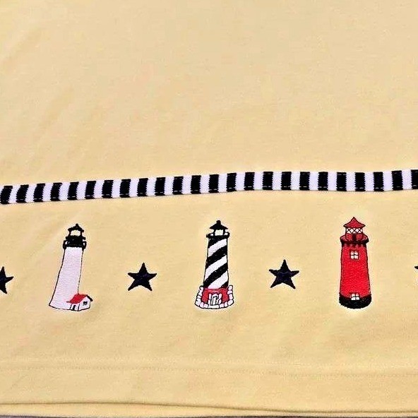 BonWorth Embroidered Lighthouse Vintage Shirt Yellow L Petite 90s Grandma