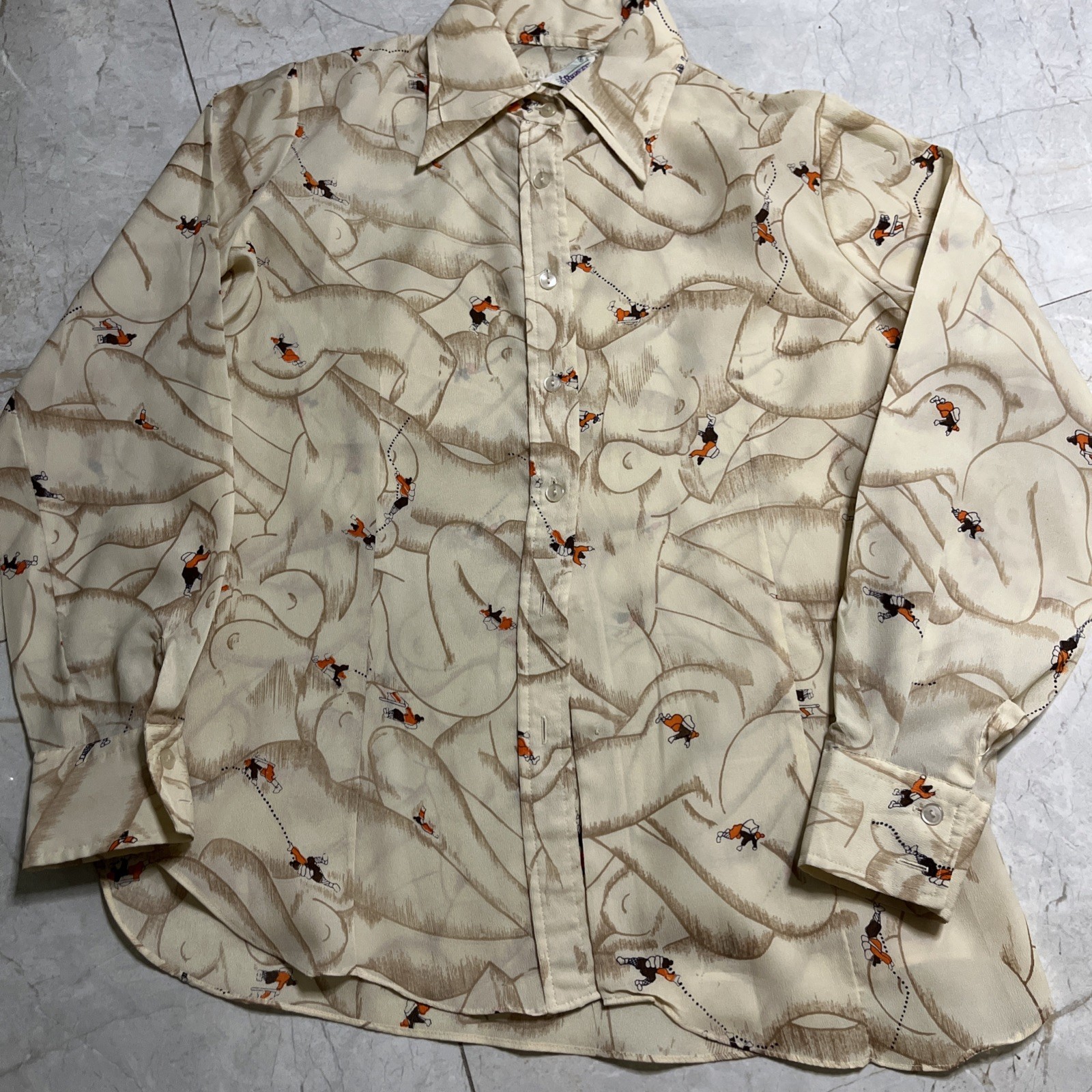 Vtg 70s Nude Body girl Abstract Button down fits small medium