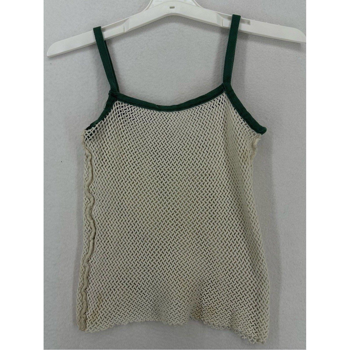 Sav A Sac Vintage Mesh Knit Tank Top Women&rsquo;s Small Cream Green Boho Cami