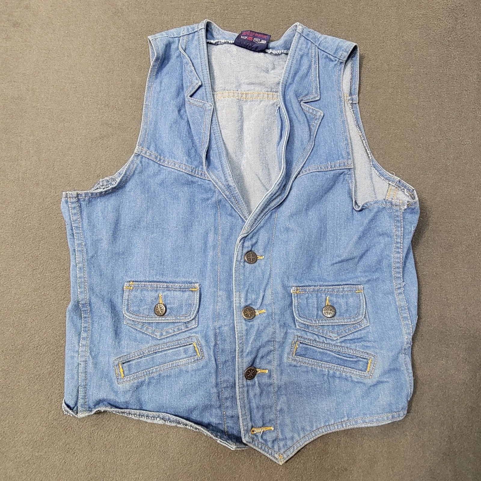EUC Rare VTG 70s/80s Blue Light Wash Denim Cadet Vest Western Button Front MED