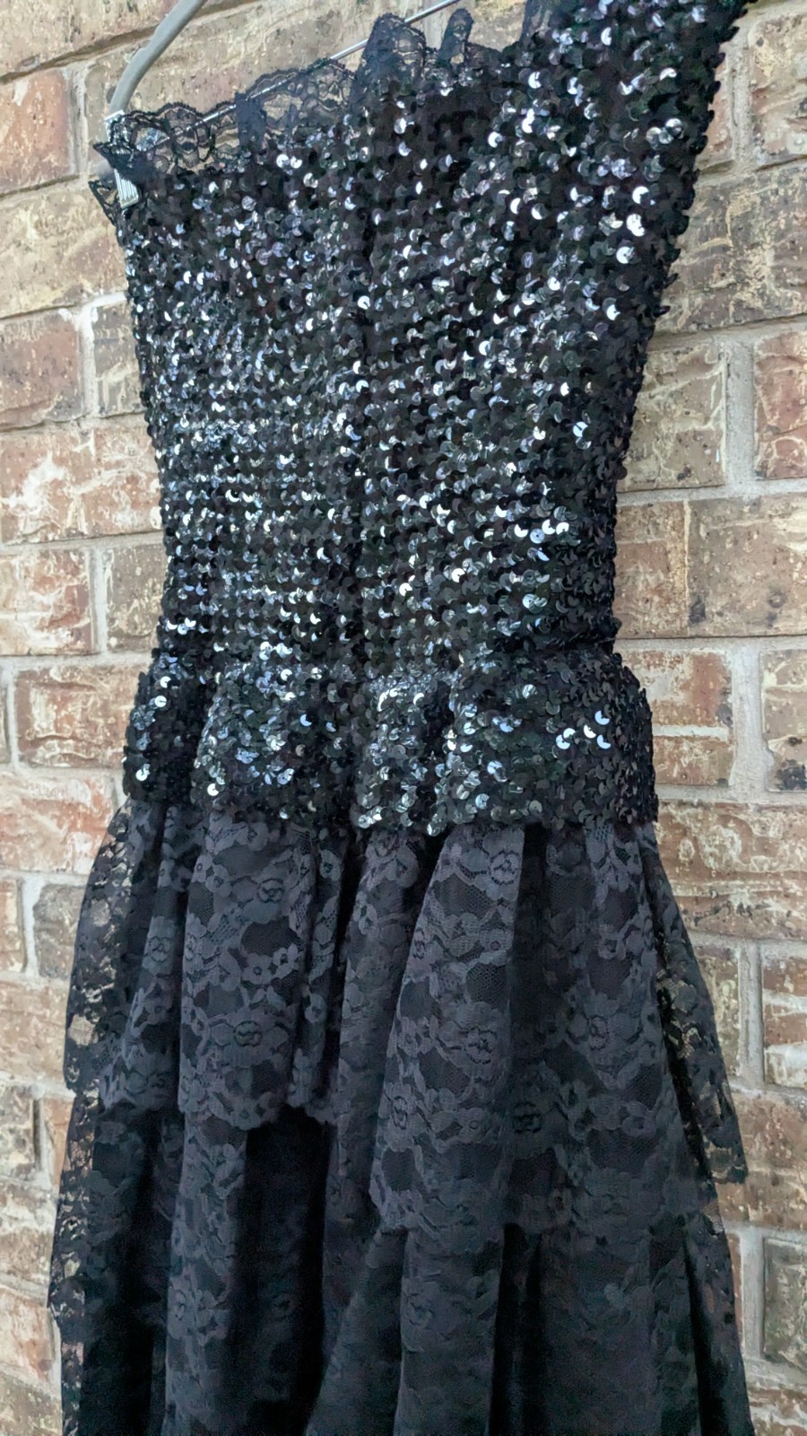 Vintage Flirtations 80s One Size S/M Sequin+Layered Lace Cocktail Party Dress
