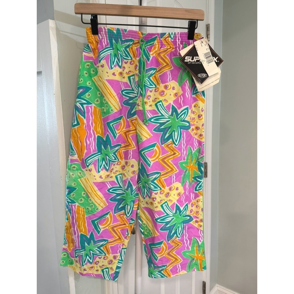 Vintage Sun Club by Catalina Neon Tropical Beach Pants 80s Small NWT Made in USA
