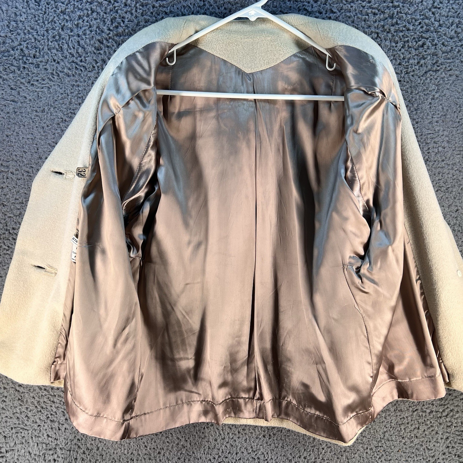 Vtg STROOCK Coat Womens Medium Cashmere Blend Beige Quiet Luxury Mob Wife Classy