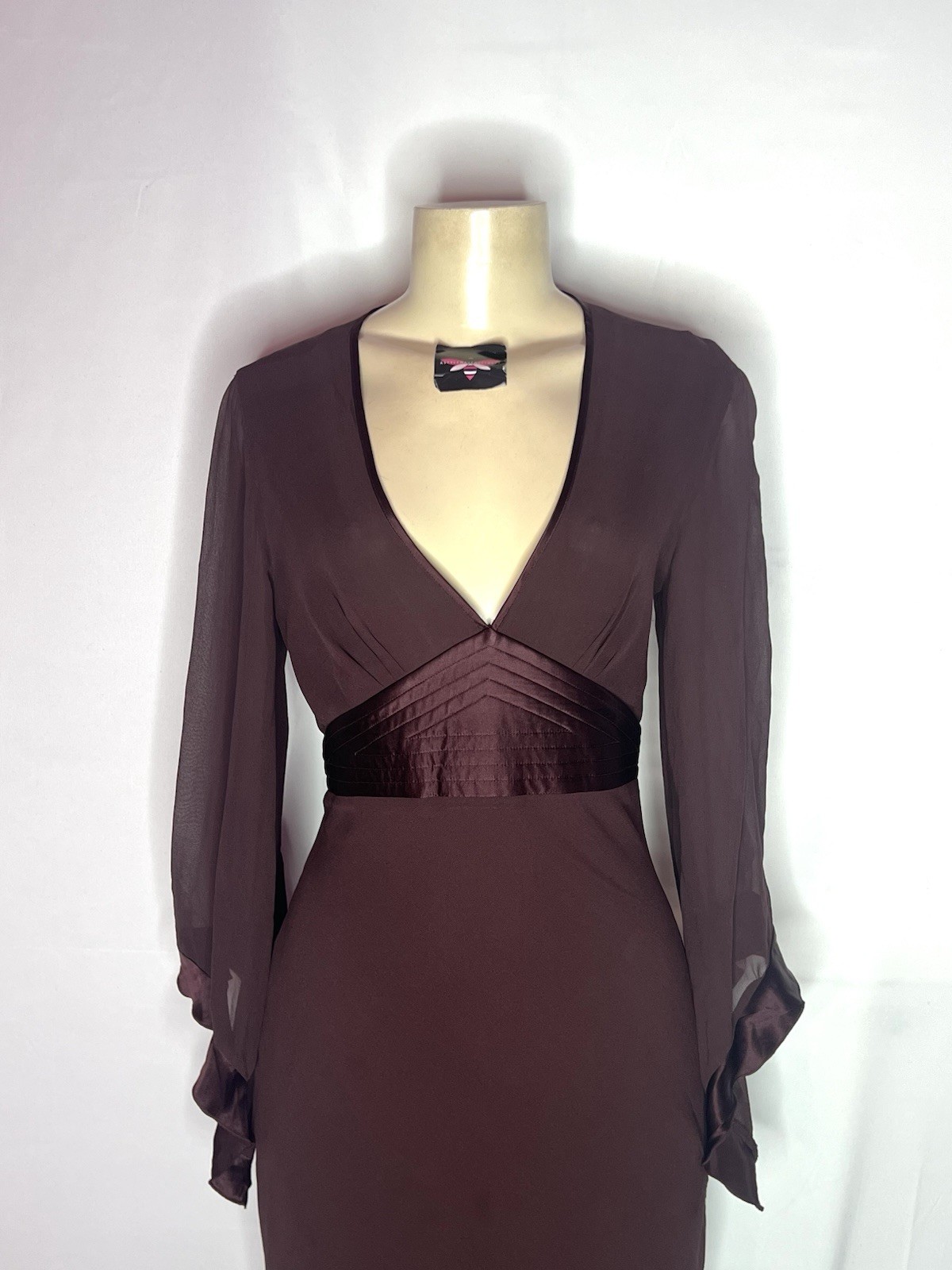 VINTAGE EXPRESS V NECK EMPIRE WAIST DEEP PLUM 100% SILK DRESS SZ 8