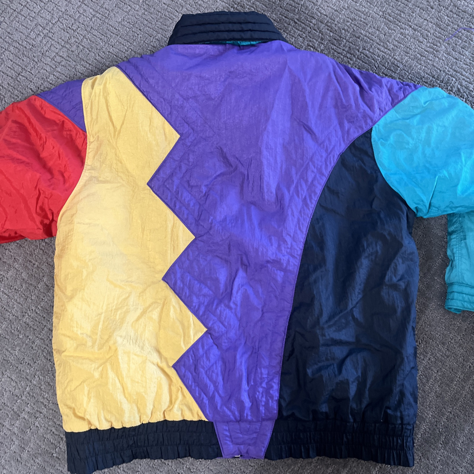 Ski Jacket Color Block Nylon Green Purple Pink New York Girl Size Medium VTG ‘80