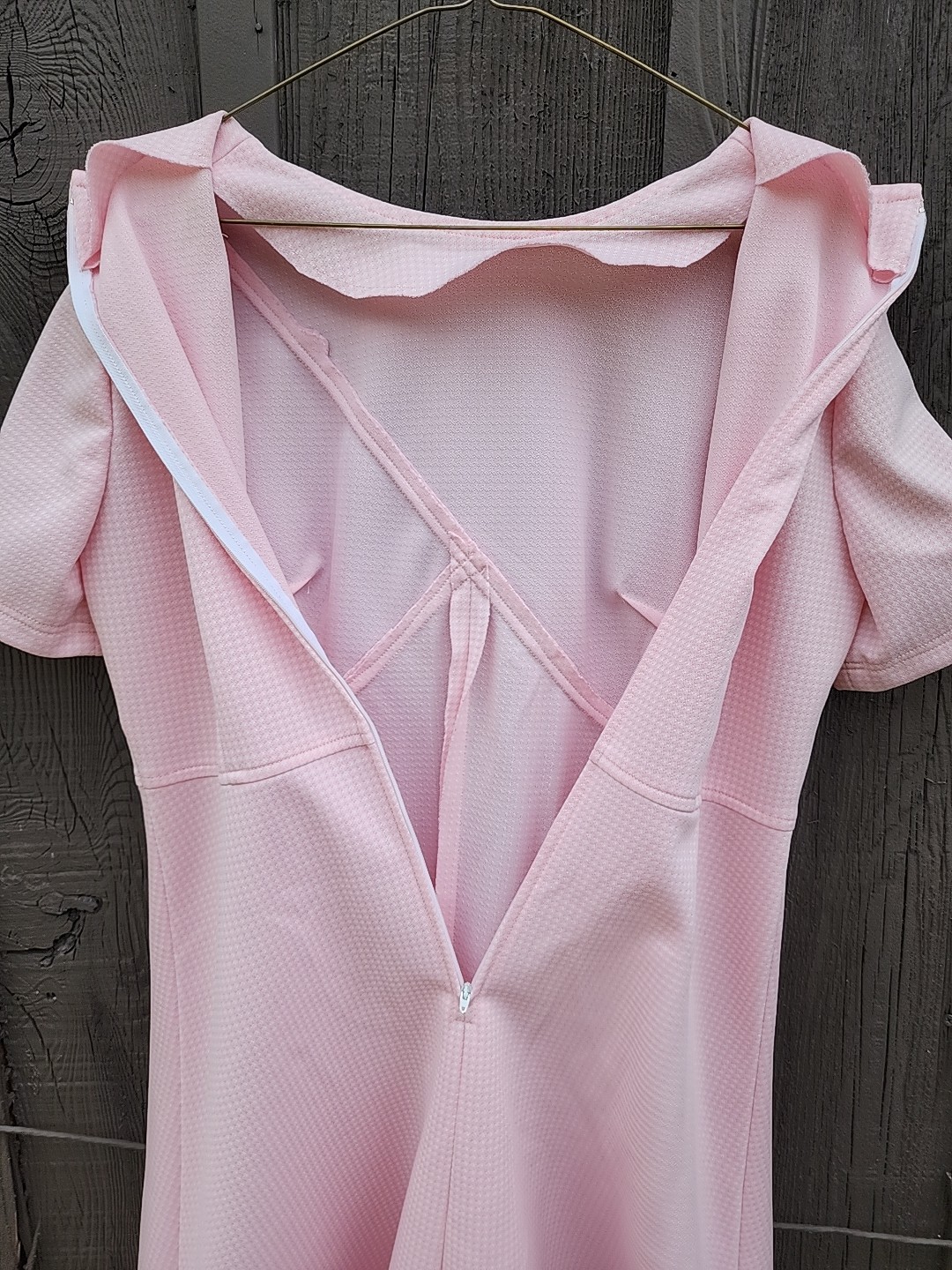 70s Handmade Pink Houndstooth Double Knit Polyester Dress – Womens XL-1X Vtg
