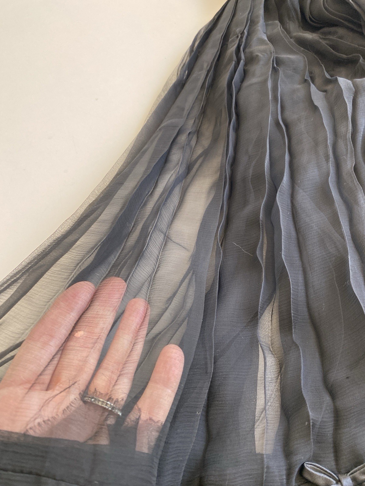 Vintage 50s M Silk Chiffon Sheer Pleated Evening Dress Sexy Full Circle