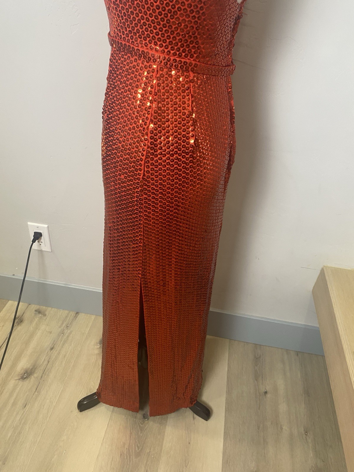 VTG 70’s Red Sequined Fitted Halter Gown Dress S Women’s Party Formal Cocktail