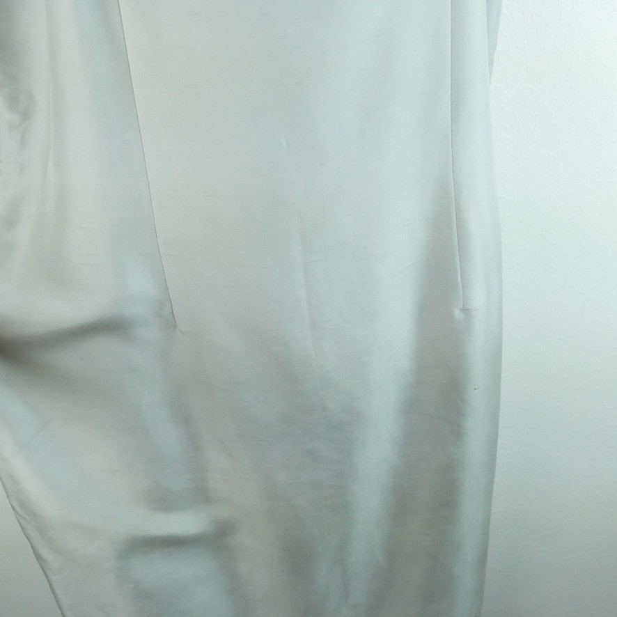 Vintage 100% Raw Silk Gray Square Neck Sheath Dress 16 90s Minimal Chic Maxi