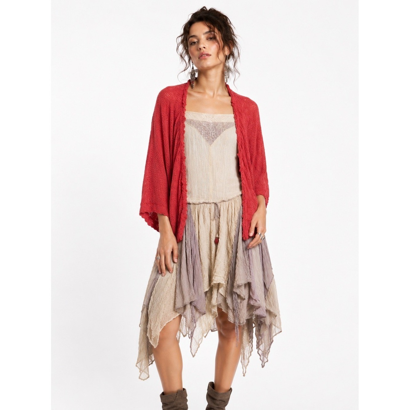 Vintage Herve Leger Paris Red Open Knit Cocoon Cardigan Boho Shrug Small Gypsy