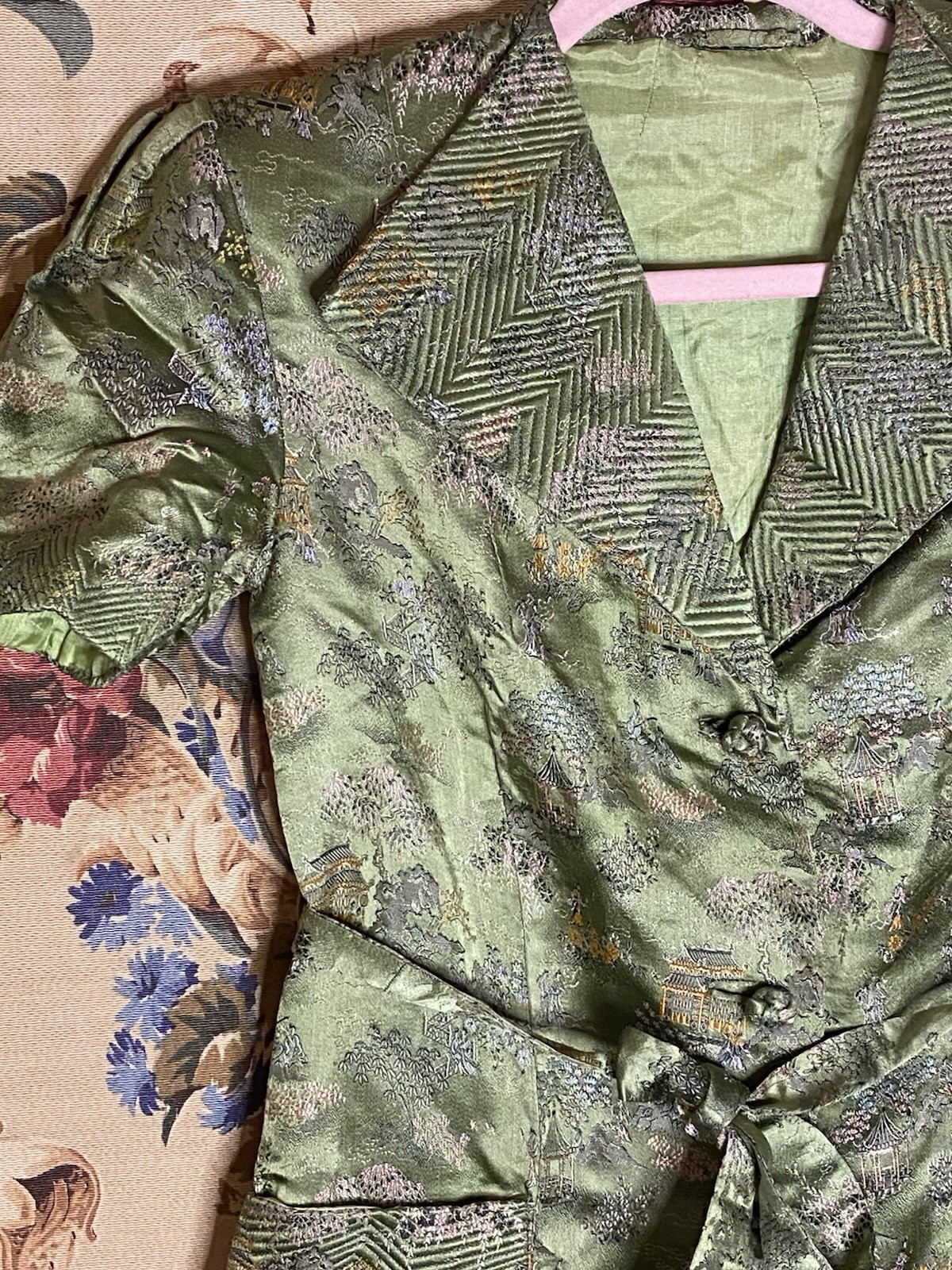 VTG Embroider Estat Regency Brocade Blazer Detail Puff Sleeve XS Oriental Design