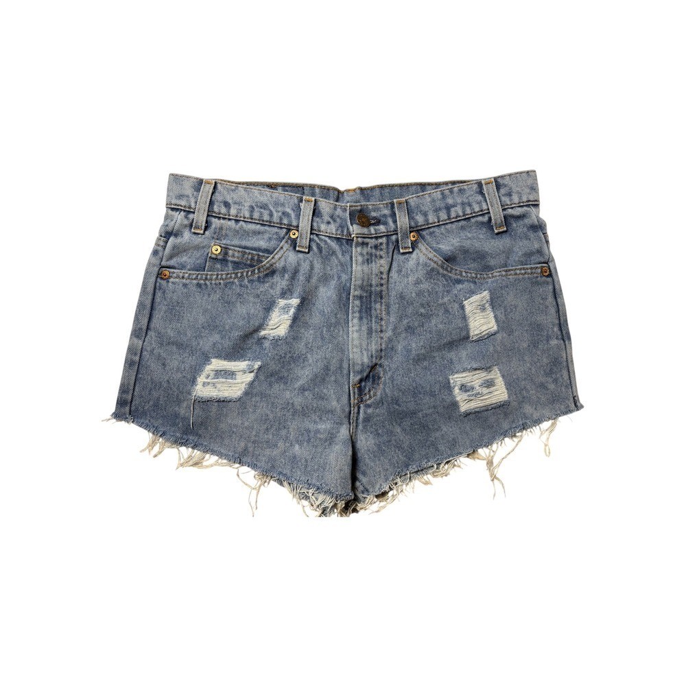 Levis Orange Tab Vintage High Waisted Distressed Denim Cutoff Shorts Light Wash