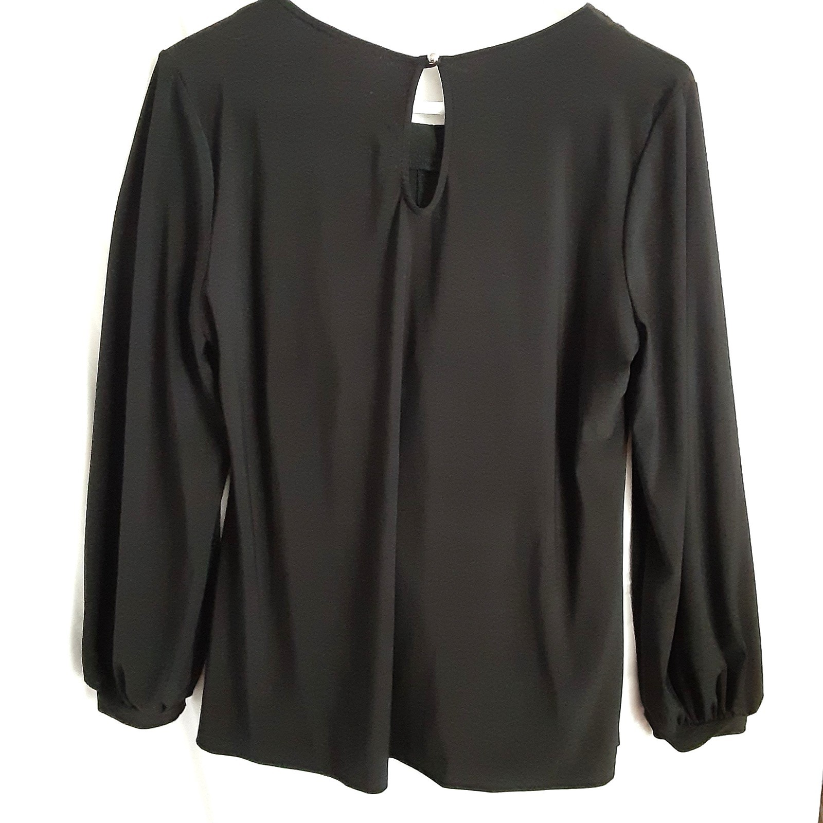 VTG 90&rsquo;s Perception Concept Blouse LARGE Black Silver Beaded Accent Neckline